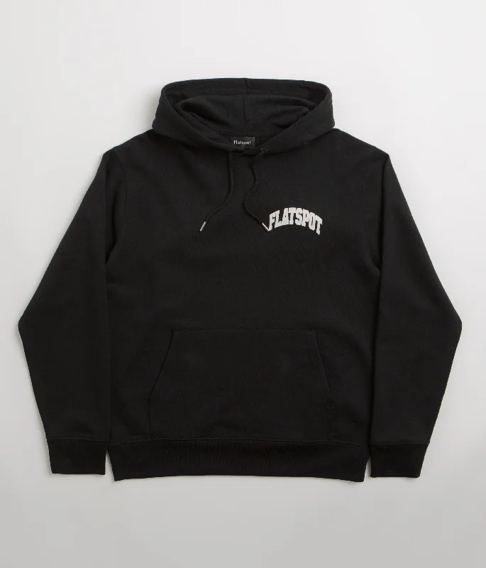 Flatspot Collegiate Hoodie - Black Hoodie with Button Classic Timeless