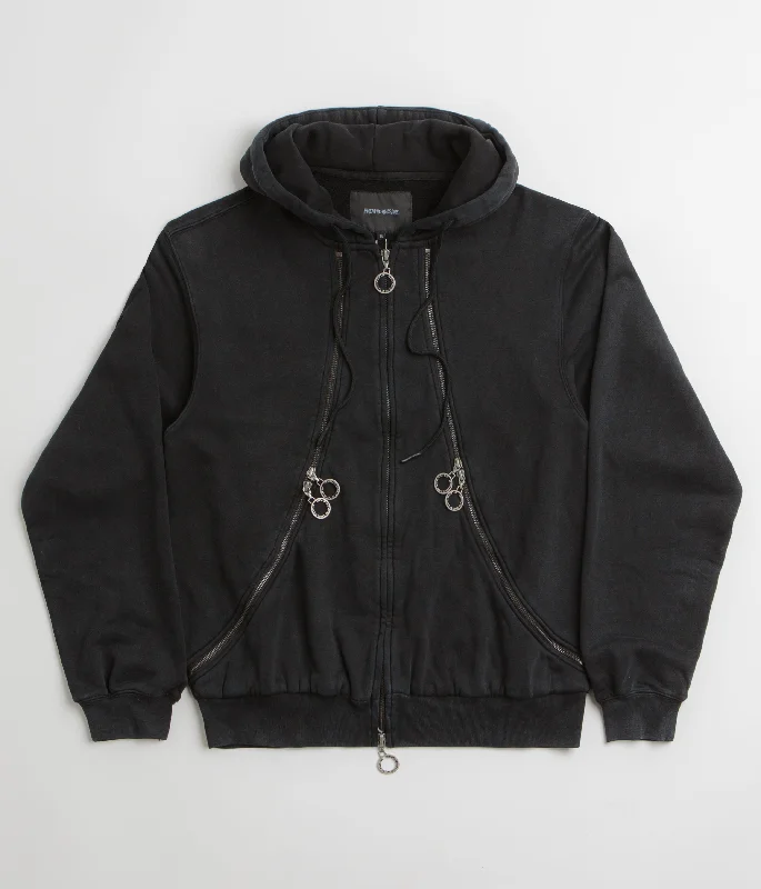 Fucking Awesome Zippers Hoodie - Washed Black Hoodie with Raglan Sleeves Sporty Comfortable