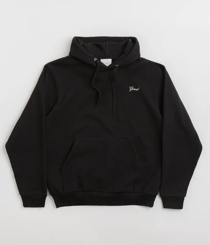 Grand Collection Script Hoodie - Black / Black Hoodie with Pocket Utility Practical