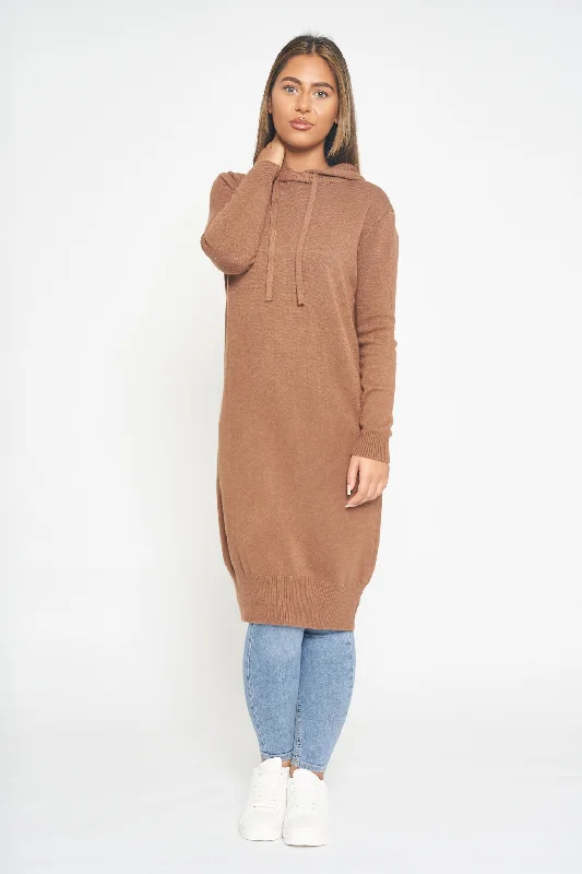 Hooded jumper midi - Toffee Hoodie with Set-In Sleeves Structured Classic