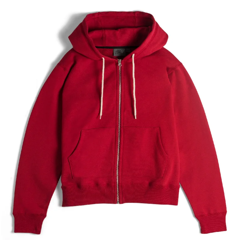 Zip Hoodie - Heavyweight Terry - Red Hoodie with Turtle Neck Cozy Winter