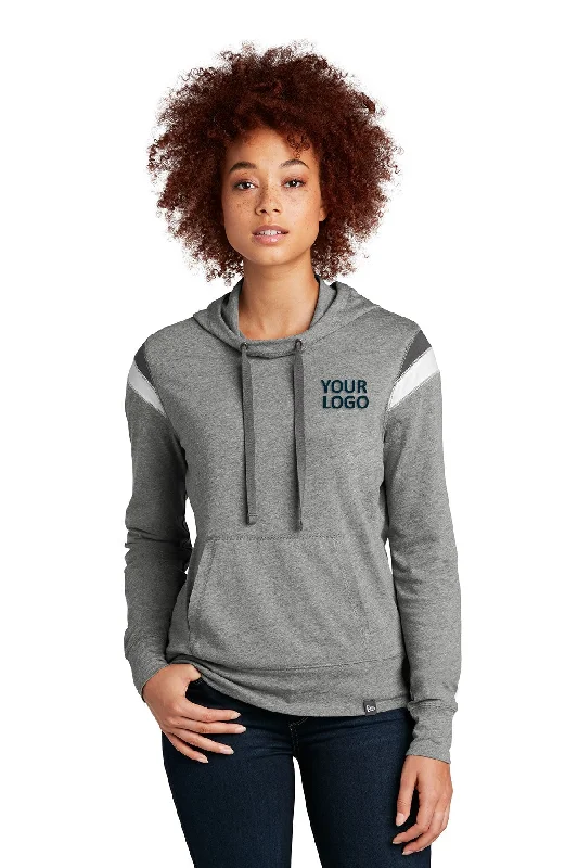 New Era Ladies Heritage Custom Hoodies, Shadow Grey Heather Hoodie with Rolled Sleeves Casual Relaxed