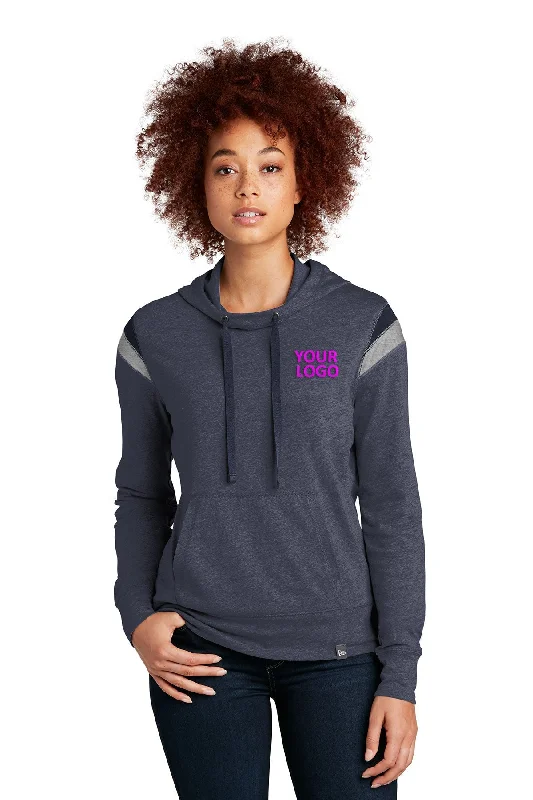 New Era Ladies Heritage Custom Hoodies, True Navy Heather Hoodie with Elastic Cuffs Stretchable Comfortable