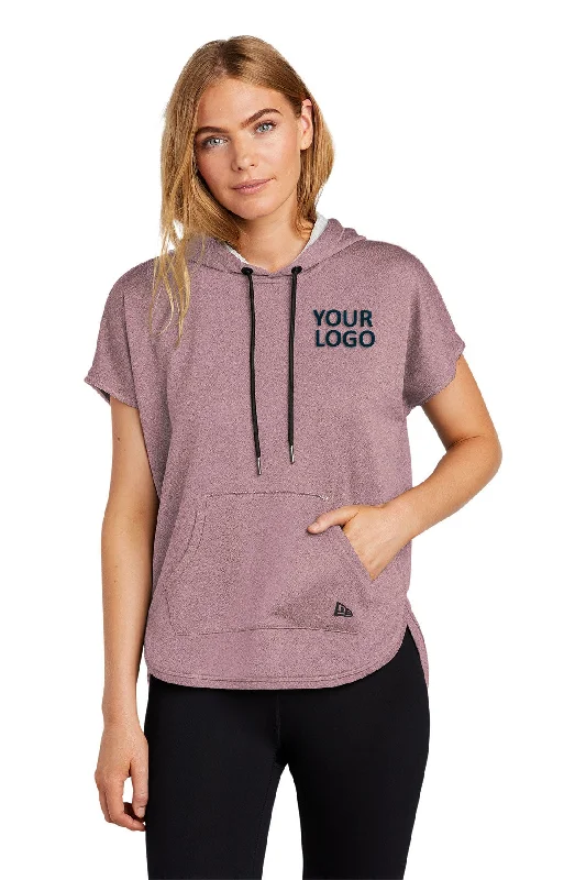 New Era Ladies Short Sleeve Custom Hoodies, Dusty Mauve Heather Hoodie with Exposed Zipper Edgy Industrial