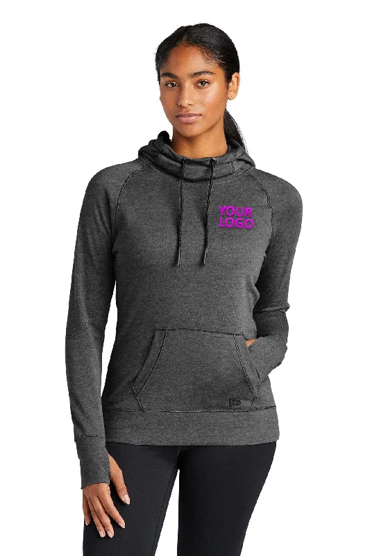 New Era Ladies Tri Blend Fleece Custom Hoodies, Black Heather Hoodie with Belted Waist Structured Tailored