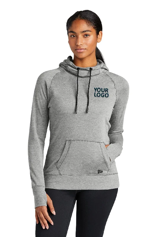 New Era Ladies Tri Blend Fleece Custom Hoodies, Shadow Grey Heather Hoodie with Slit Hem Functional Movement