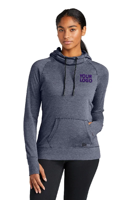 New Era Ladies Tri Blend Fleece Custom Hoodies, True Navy Heather Hoodie with Front Slit Layering Stylish