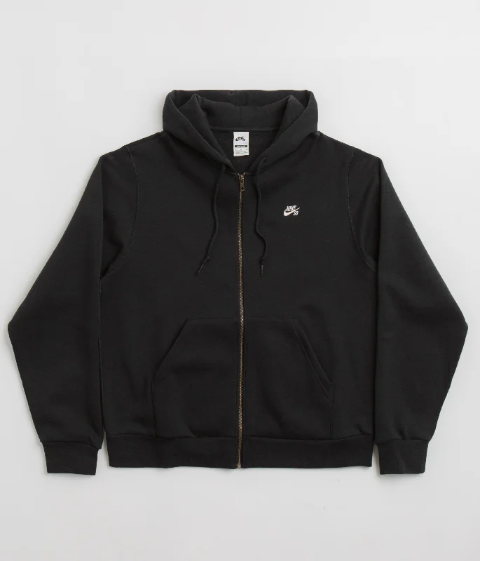 Nike SB Essential Logo Full Zip Hoodie - Black / White Hoodie with Crew Neck Simple Timeless