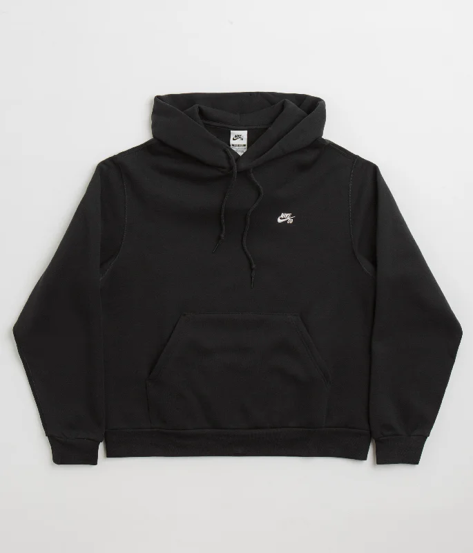 Nike SB Essential Small Logo Hoodie - Black / White Hoodie with Hidden Zipper Minimalist Clean