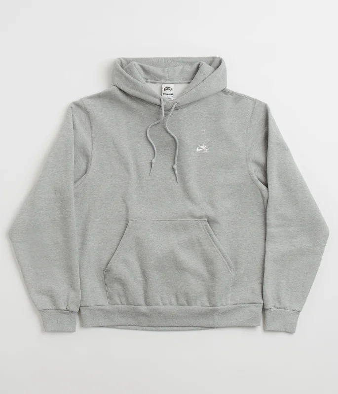 Nike SB Essential Small Logo Hoodie - Dark Grey Heather / White Hoodie with Elastic Cuffs Stretchable Comfortable