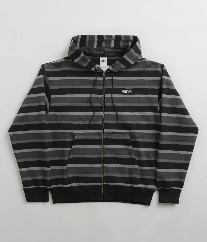 Nike SB Striped Full Zip Hoodie - Cool Grey / Anthracite / White Hoodie with Elastic Waist Stretchable Comfortable