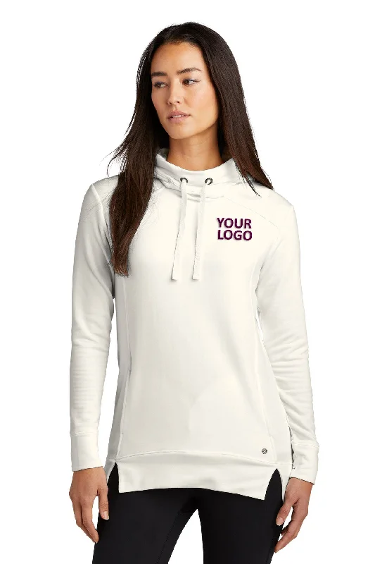 OGIO Ladies Luuma Custom Fleece Hoodies, Ivory Snow Hoodie with Hem Raw Edge Edgy Unfinished