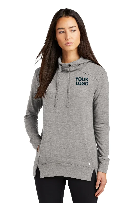 OGIO Ladies Luuma Custom Fleece Hoodies, Petrol Grey Hoodie with Hem Frayed Vintage Worn