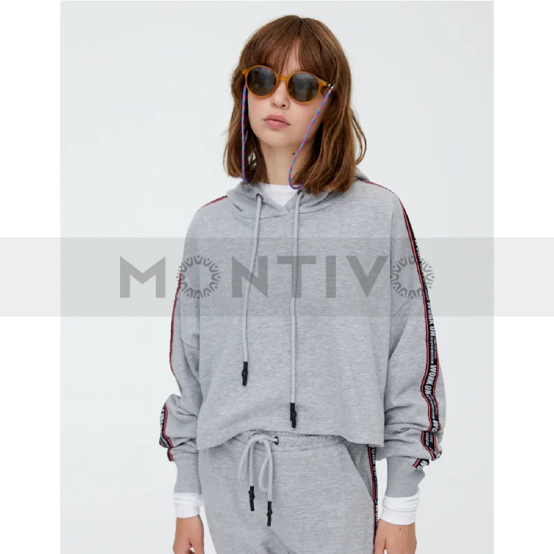 PB Slogan Stripe Grey Hoodie Hoodie with Emblem Brand Identity