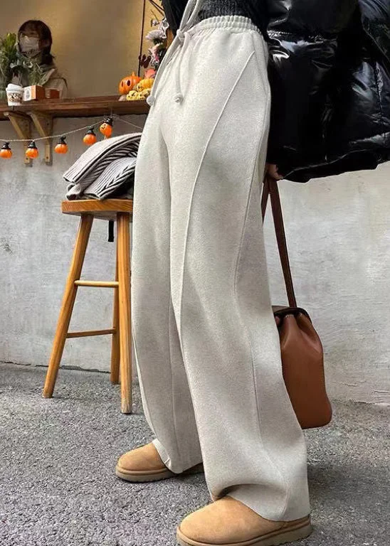 Simple Apricot Pockets Elastic Waist Woolen Pants Winter High-Waist Jeans