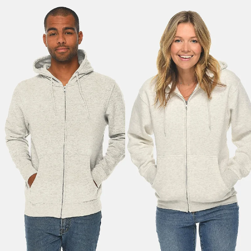 Unisex White Melange Zip Up hoodie Hoodie with Relaxed Fit Easy Casual