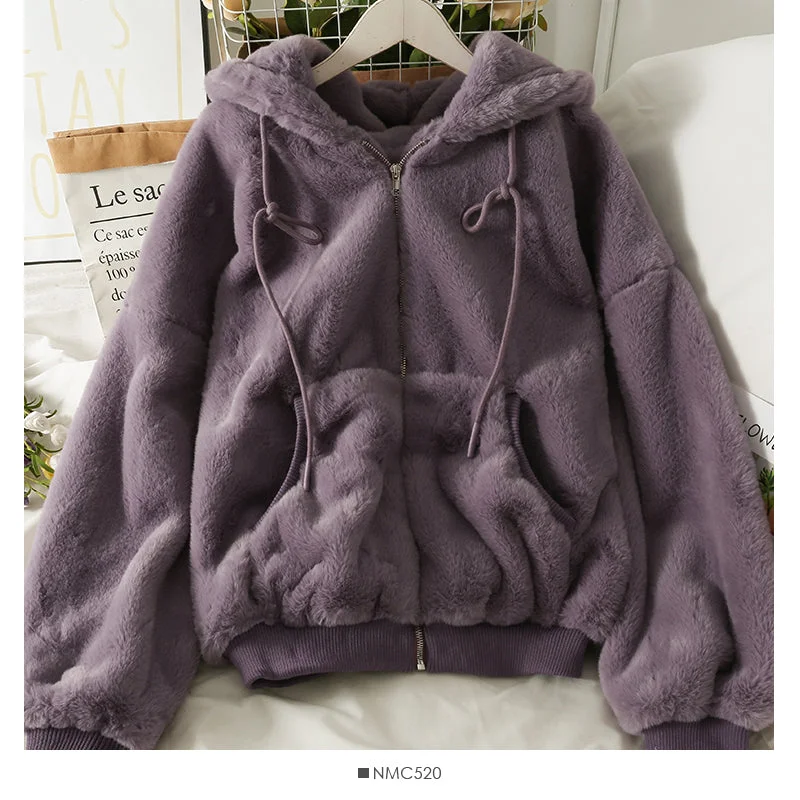 Versatile thickened Hoodie Korean drawstring lace up loose top  2117 Hoodie with Rhinestones Sparkly Elegant