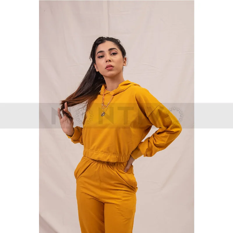 Gold Oversized Cropped Hoodie Hoodie with Drawstring Waist Adjustable Fitted