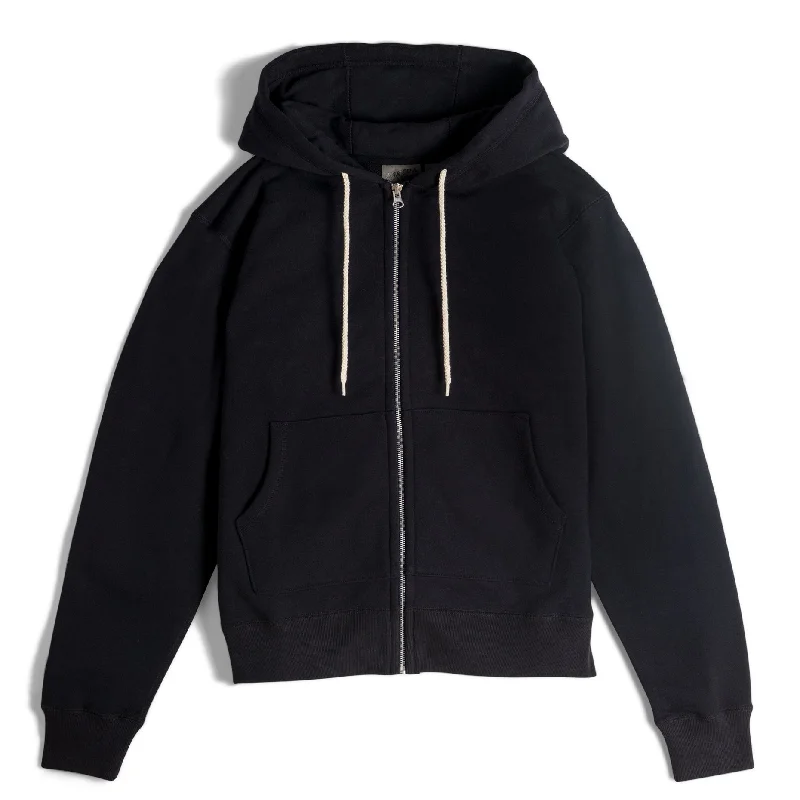 Zip Hoodie - Heavyweight Terry - Black Hoodie with Set-In Sleeves Structured Classic