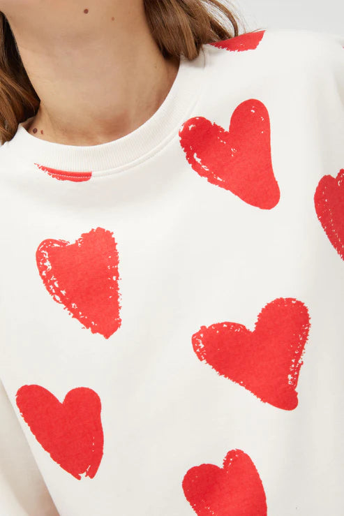 Brush Heart Sweatshirt Hoodie with Batwing Sleeves Loose Dramatic