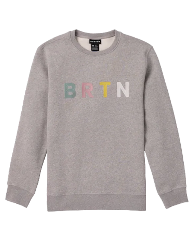 Burton Brtn Crewneck Sweatshirt - Gray Heather Multi Hoodie with Patch Decorative Personalized