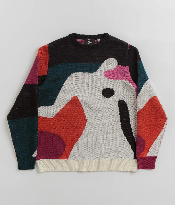 by Parra Grand Ghost Caves Knitted Sweatshirt - Multi Hoodie with Side Slits Relaxed Casual