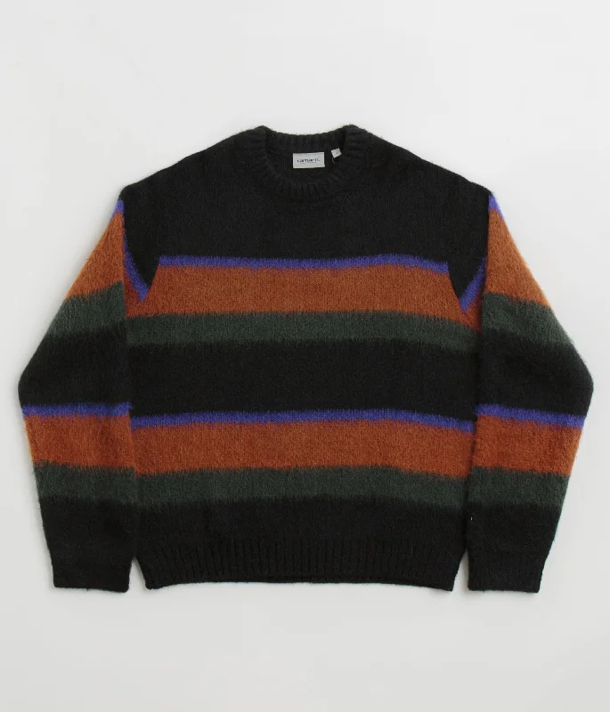 Carhartt Merton Crewneck Sweatshirt - Sundling Stripe / Deep Hamilton Brown Hoodie with Raw Hem Edgy Unfinished