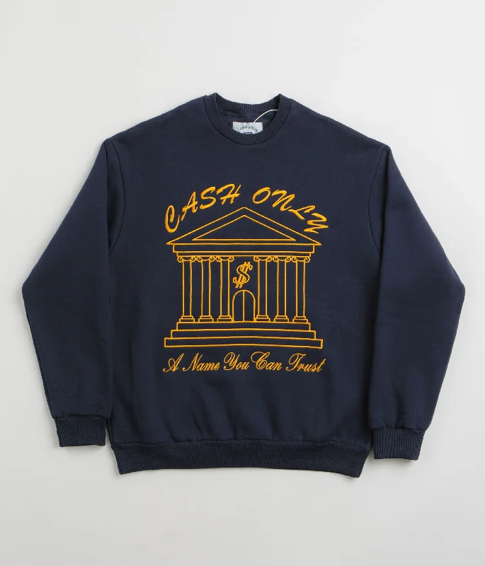 Cash Only Bank Crewneck Sweatshirt - Deep Navy Hoodie with Rhinestones Sparkly Elegant