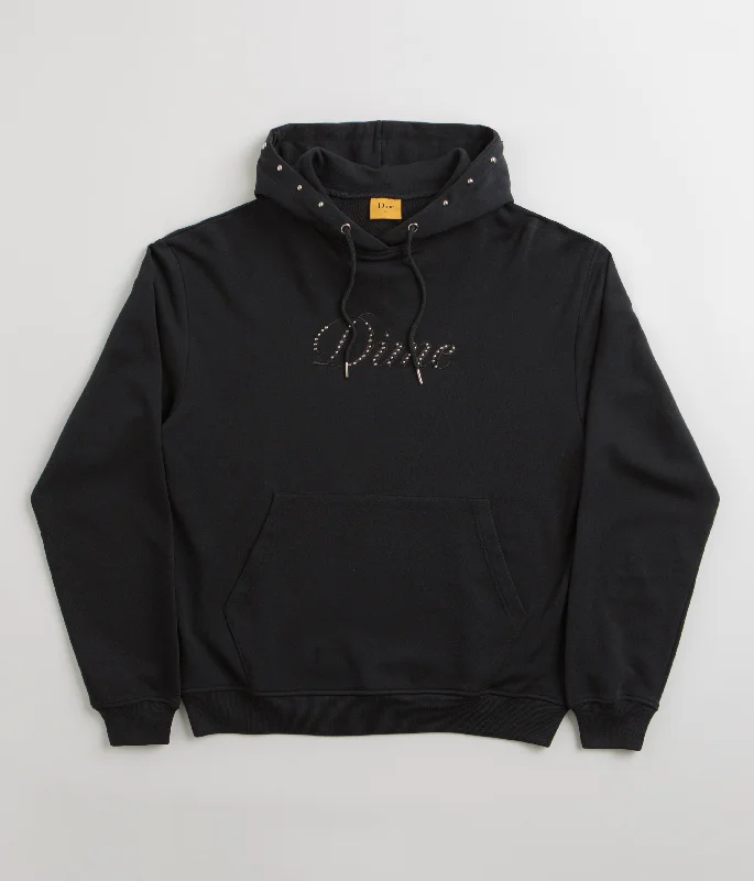 Dime Cursive French Terry Hoodie - Black Hoodie with Toggle Buttons Decorative Unique