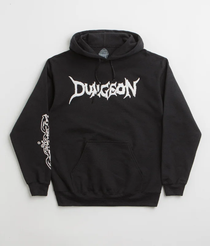 Dungeon Chain Logo Hoodie - Black / White Hoodie with Hidden Zipper Minimalist Clean