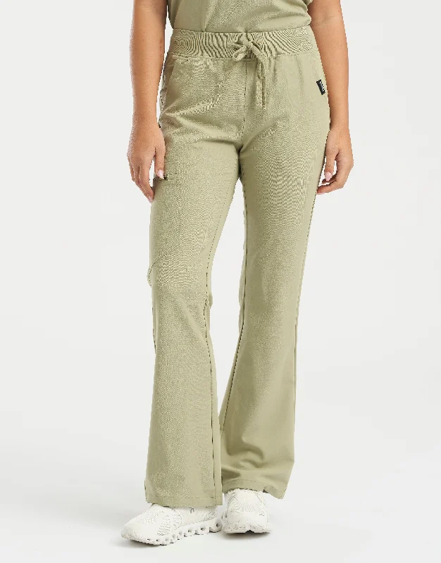 Essential Flare Scrub Pants - Matcha Relaxed Fit Trousers