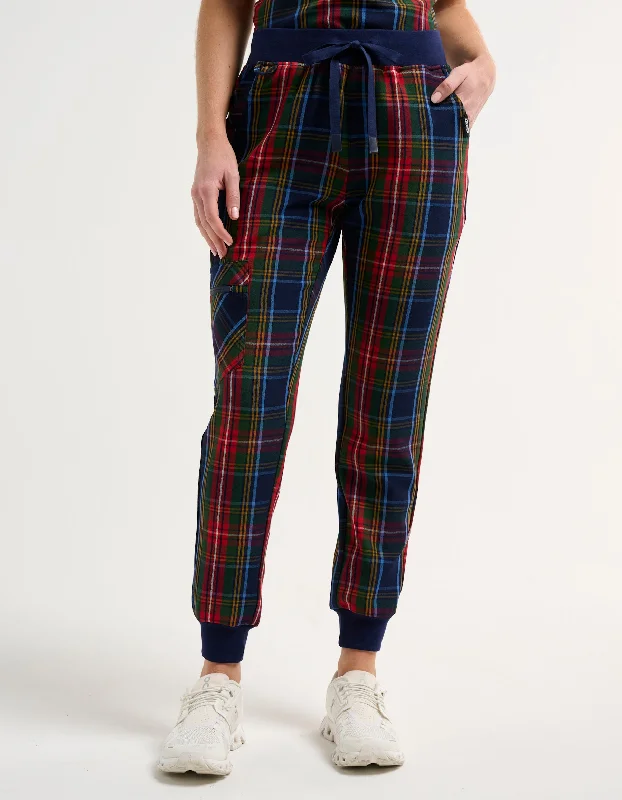 Essential Jogger Scrub Pants - Christmas Blue Tartan Soft Wool Pants