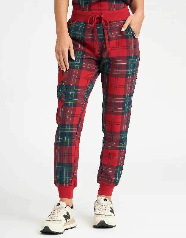 Essential Jogger Scrub Pants - Christmas Red Tartan Classic Flared Pants