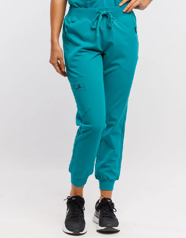 Essential Jogger Scrub Pants - Sydney Teal Elegant Wool Trousers