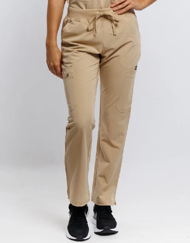 Essential Multi-Pocket Scrub Pants - Warm Sand Elegant Palazzo Trousers