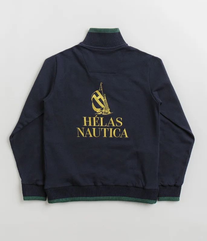 Helas x Nautica Quarter Zip Sweatshirt - Navy Hoodie with Applique Textured Unique