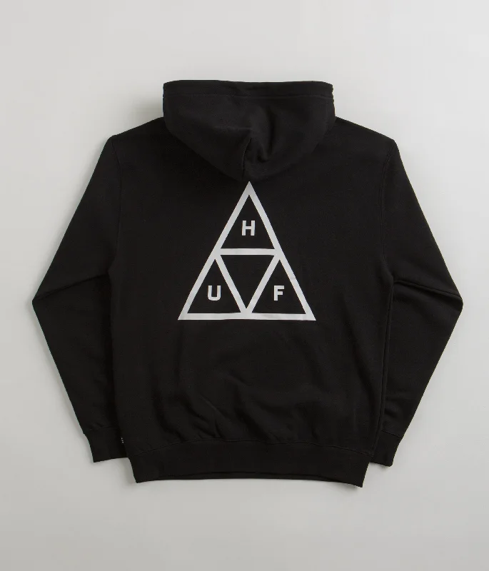 HUF Set Hoodie - Black Hoodie with Typography Text Message