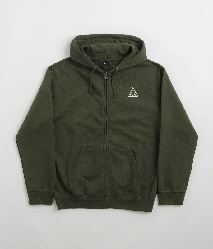 HUF Set TT Full Zip Hoodie - Hunter Green Hoodie with Side Slits Relaxed Casual