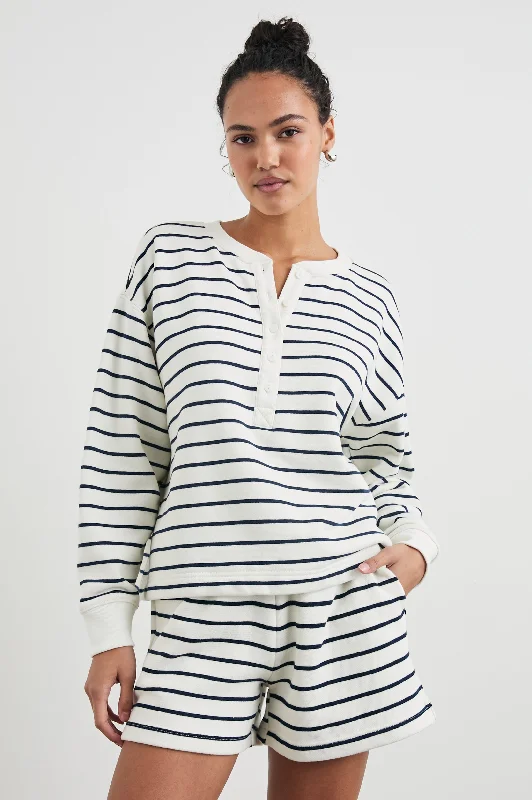 JOAN SWEATSHIRT - SAILOR STRIPE NAVY Hoodie with Toggle Buttons Decorative Unique