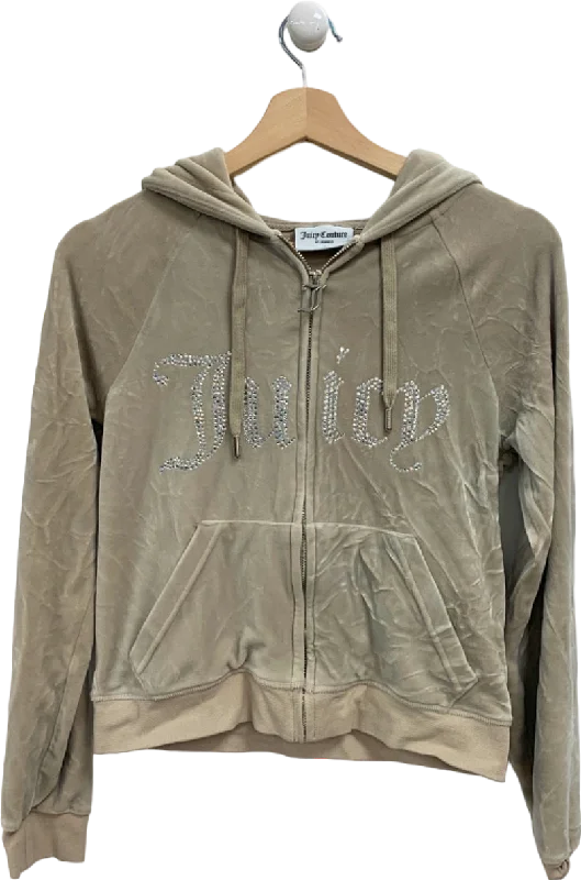 Juicy Couture Beige Velour Hoodie UK S Hoodie with Button Classic Timeless