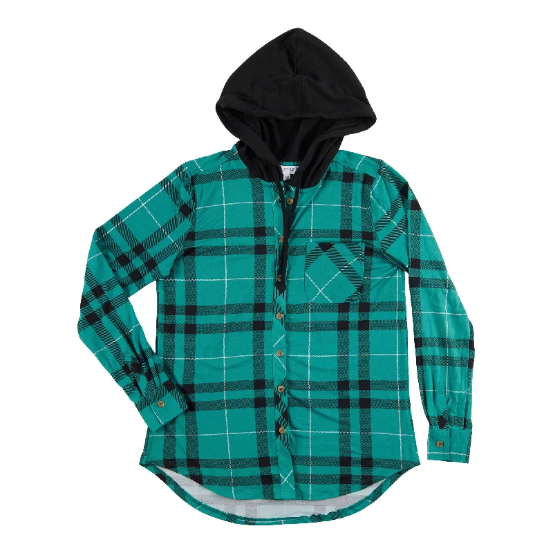 mySTYLE Women's North Country Plaid Hooded Shirt Hoodie with Thumb Holes Functional Cozy