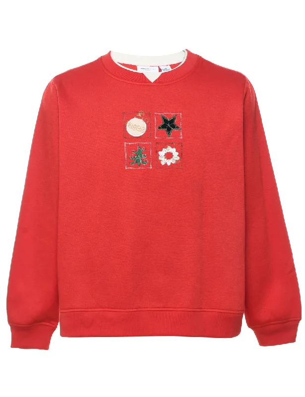 Red Christmas Sweatshirt - XL Hoodie with Strings Custom Fit Adjustable