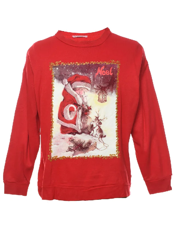 Santa Claus Christmas Sweatshirt - L Hoodie with Patch Decorative Personalized