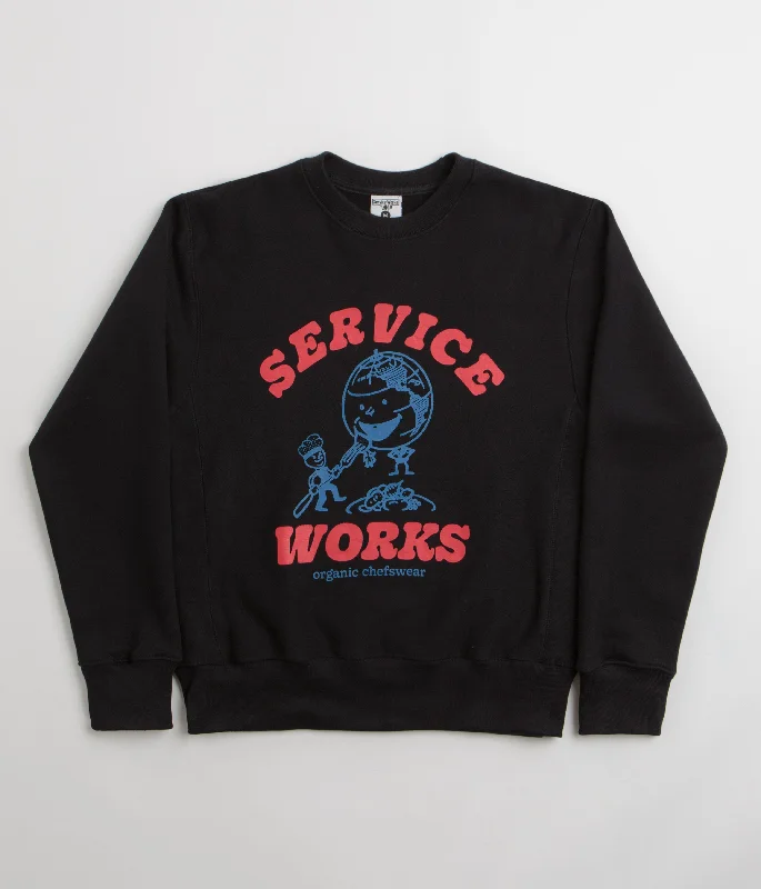 Service Works Organic Chefswear Crewneck Sweatshirt - Black Hoodie with Button Classic Timeless