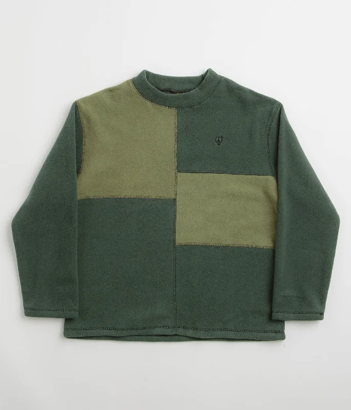 Sexhippies Box Fleece Crewneck Sweatshirt - Forest / Olive Hoodie with Hem Raw Edge Edgy Unfinished