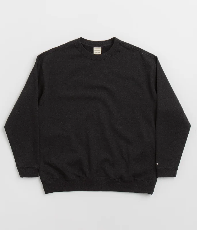 Snow Peak Recycled Cotton Crewneck Sweatshirt - Black Hoodie with Zipper Placket Modern Functional