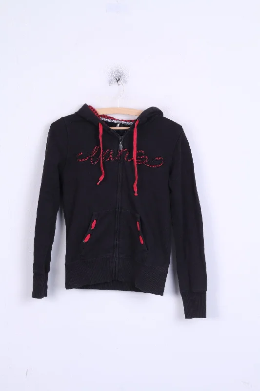 VANS Womens S Sweatshirt Jumper Hood Cotton Black Hoodie with Drop Shoulder Relaxed Streetwear