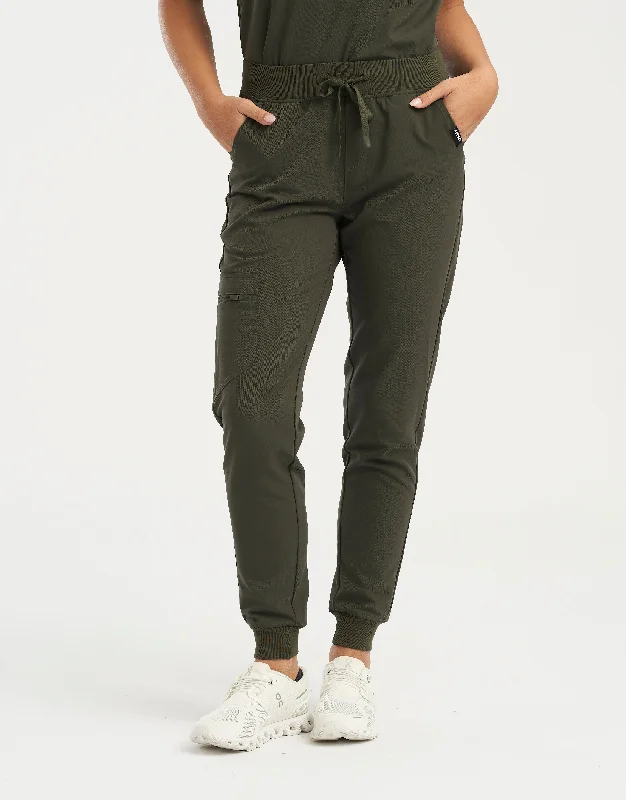 Essential Jogger Scrub Pants - Khaki Green Chic Faux Leather Pants