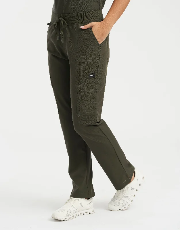 Essential Multi-Pocket Scrub Pants - Khaki Green Classic Pleated Pants