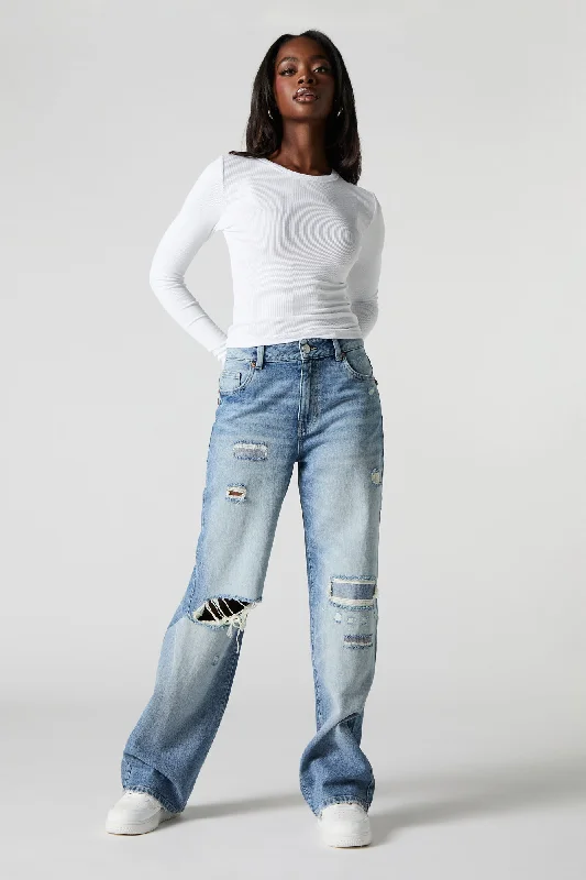 Distressed High Rise Wide Leg Jean Stylish High-Waist Jeans